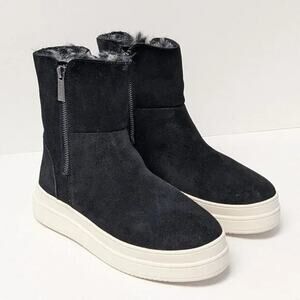 J Slides Womens Tristan Platform Boots Size 7.5 Black Suede Faux Fur Side Zip